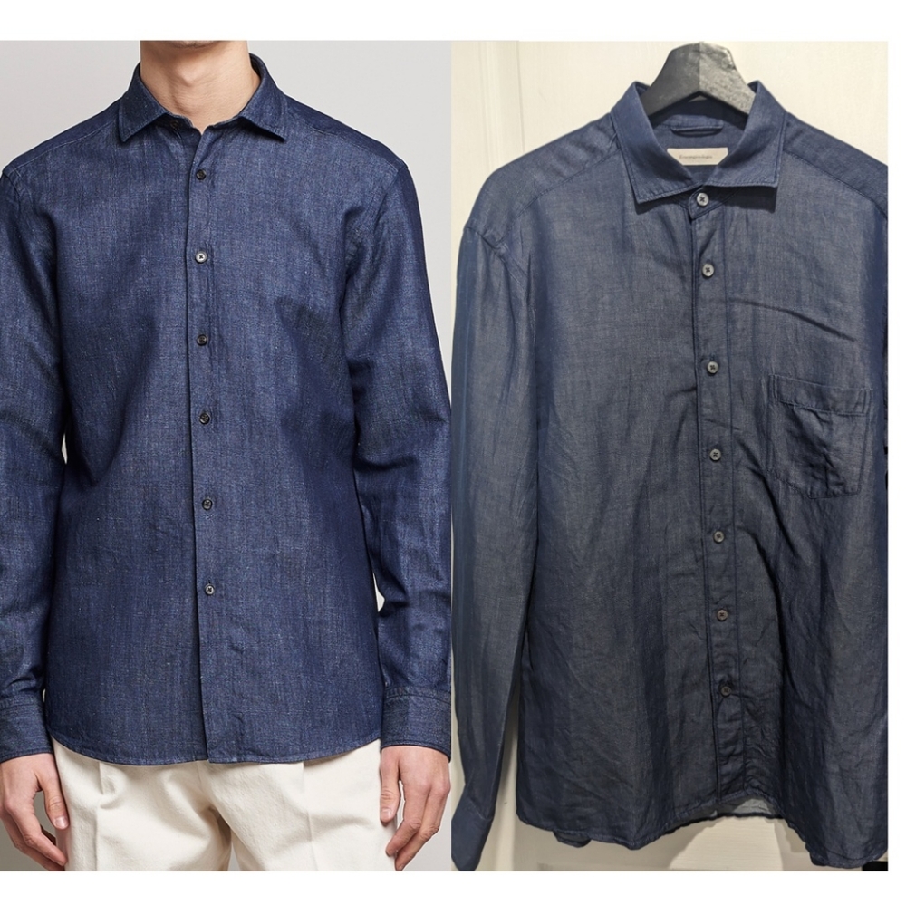Ermenegildo Zegna Dark Blue Casual Button Down Shirt